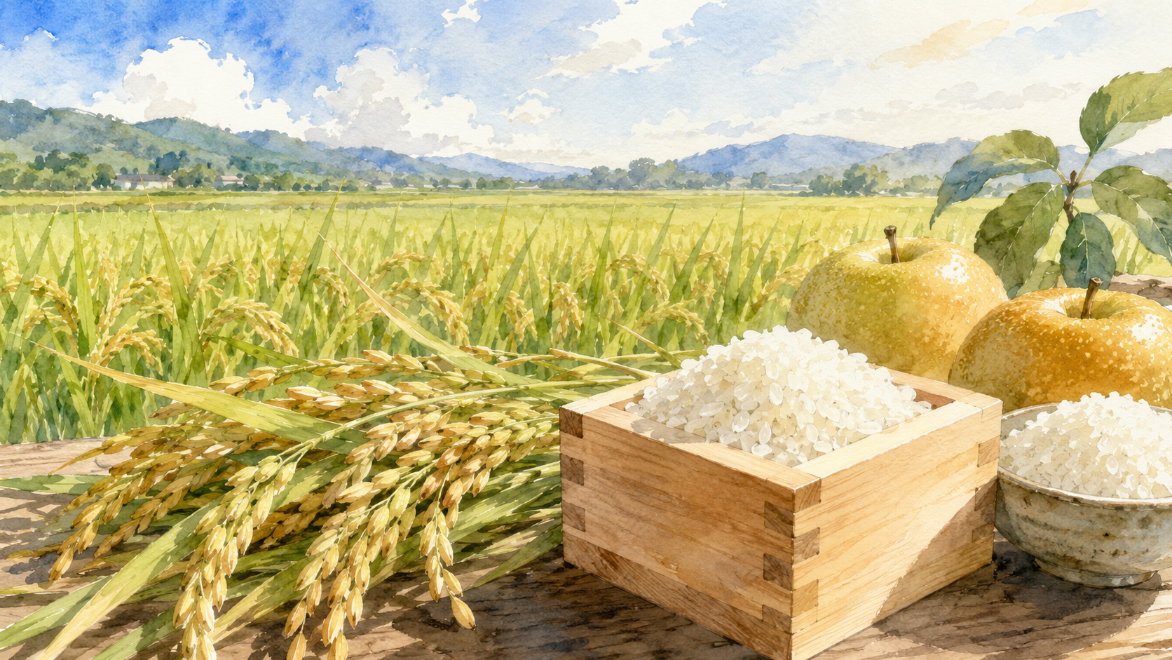Editorial illustration for 禾乃登 (Rice and other grains ripen) in Ordinary Japan's seasonal calendar.
