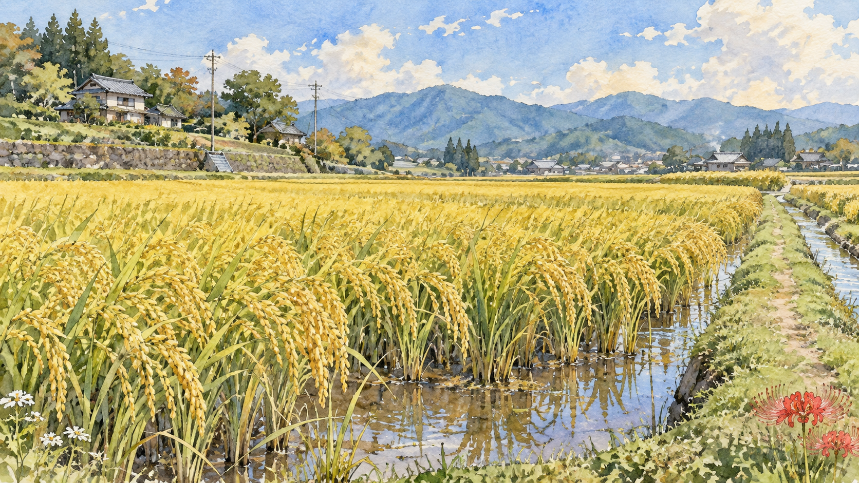 Editorial illustration for 水始涸 (Water begins to recede) in Ordinary Japan's seasonal calendar.